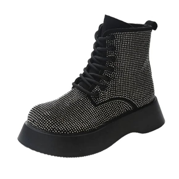 Shoes - NEW SILVER SPARKLY LACE UP COMBAT BOOTS